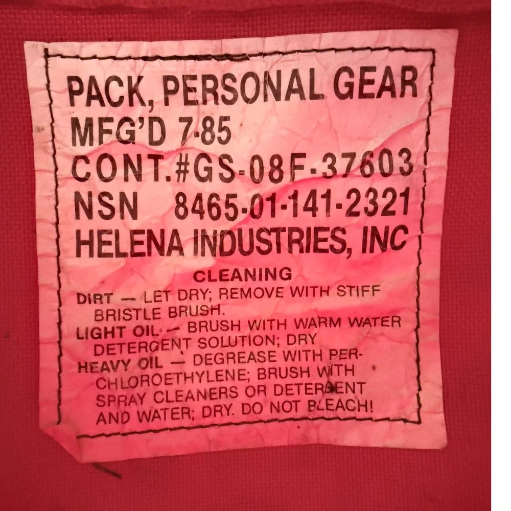 Vintage 1985 Helena Industries Red Canvas FSS Personal Gear Pack Backpack USA
